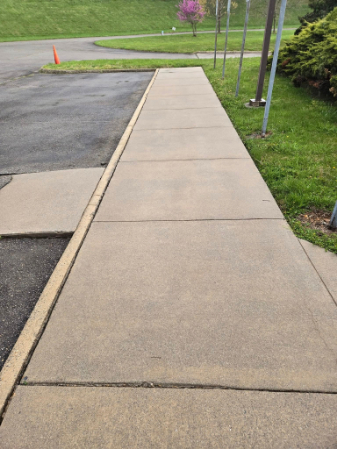 Clean walkway leading to a commercial building entrance